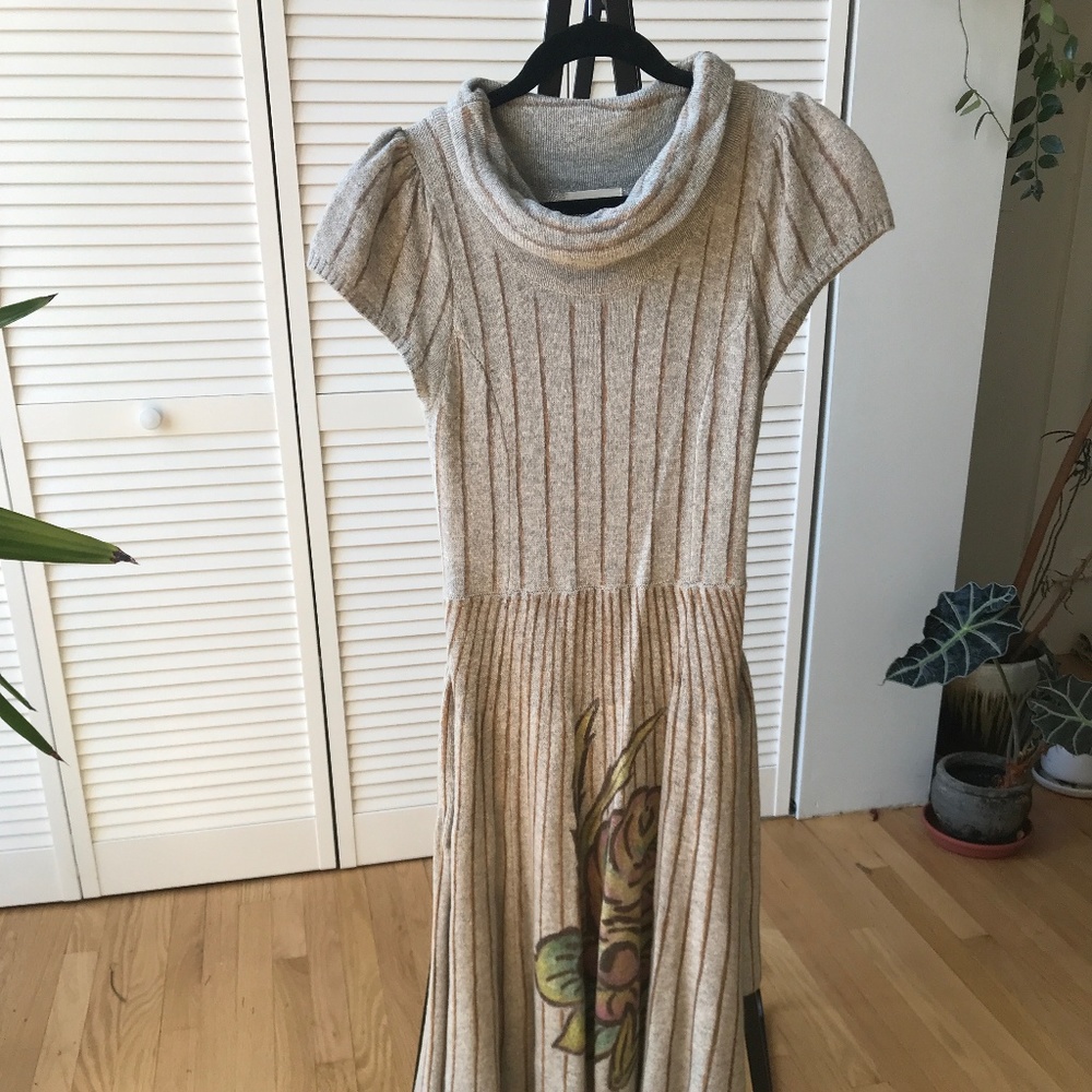 Anthro Grey / Floral knit midi dress